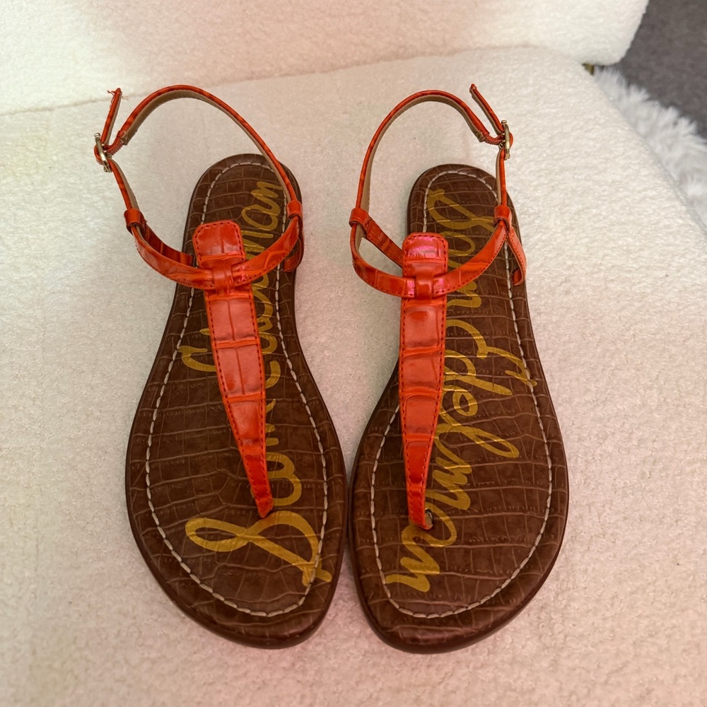 Sam Edelman Orange Croc-Embossed Sandals